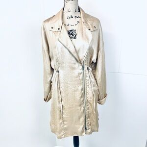 By Anthropologie Women S Champagne Anorak Satin Long Jacket Metallic Boho